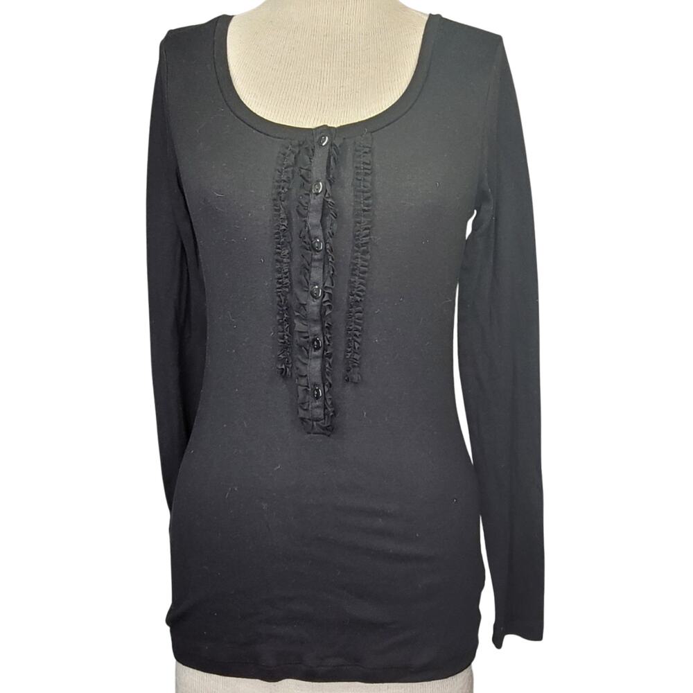 Black Long Sleeve Cotton Blend Tee Shirt Size Small
